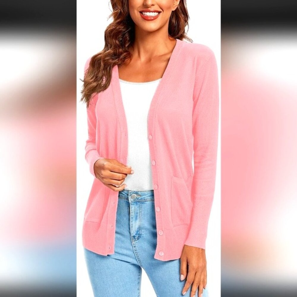 Urban CoCo Women's Button Down Lightweight Knit Cardigan Sweater with Po…